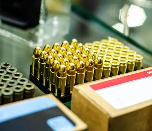 Close-up of box 9mm ammo