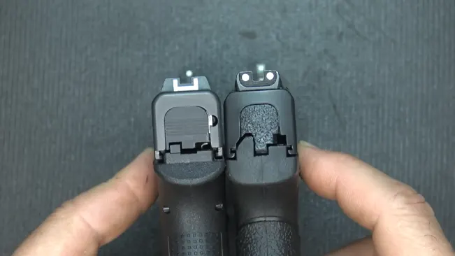 Sights of Glock 43 and S&W Shield 9mm