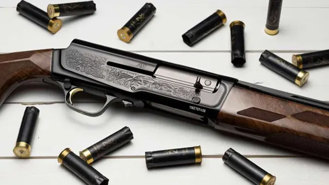 Browning A5 Hunter shotgun with intricate engravings