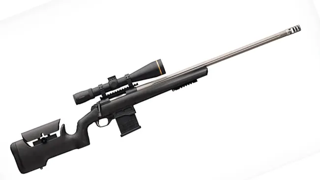 Browning X-Bolt Target MAX rifle with scope on white background