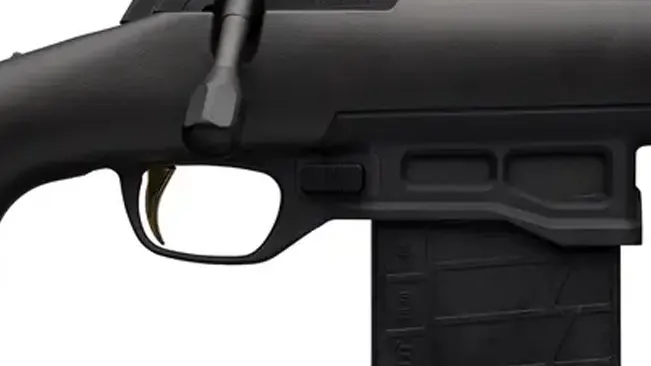 Close-up of Browning X-Bolt Target MAX rifle trigger and magazine.