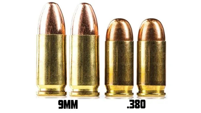 a comparison image between .380 and 9mm caliber