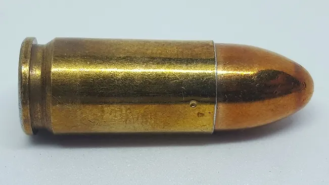 9mm Luger cartridge, commonly used in firearms like the Kimber Micro 9, against a neutral background.