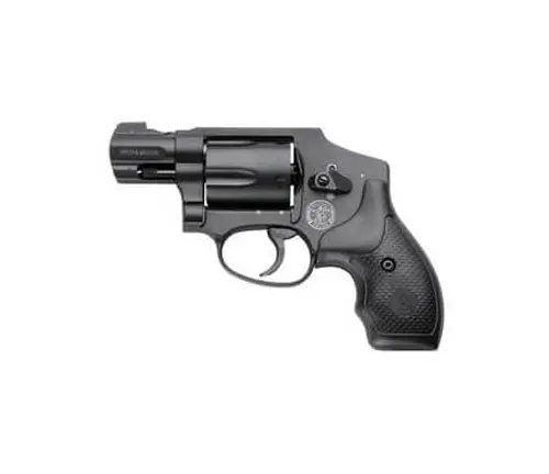 A Smith & Wesson J-Frame 340 PD revolver with a black finish, showcasing its compact frame and barrel.