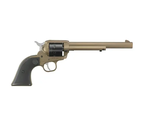 Image of a Ruger Wrangler 22LR revolver with a single-action mechanism and a long barrel.