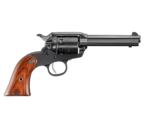 Ruger Bearcat .22 revolver with wood grips against a white background.