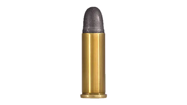 Ammunition round with a brass casing and a lead bullet, compatible with an Astra 680 revolver.