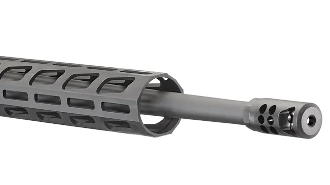 lose-up of the barrel and handguard of a Ruger Precision Rifle