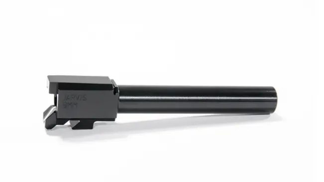 Isolated view of an HK P30L handgun barrel, showcasing the extended length and markings