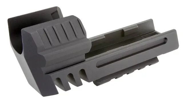 Close-up of a dark grey accessory rail designed for an HK P30L handgun