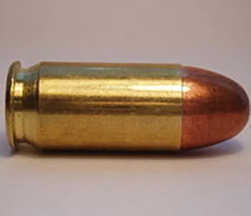 A full metal jacket 9mm bullet, typically used in pistols like the Beretta PX4 Storm subcompact.
