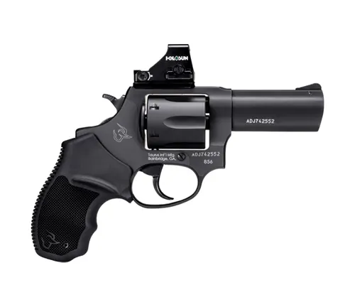 Taurus 856 TORO revolver with a mounted holographic sight and black textured grip.