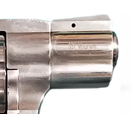 Close-up of the barrel of a Rock Island Armory AL3.1 revolver, with '.357 Magnum' marking.