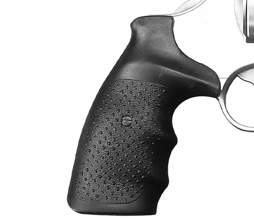 Black textured grip of a Rock Island Armory AL22M revolver.
